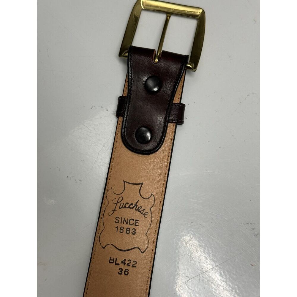 Lucchese Brown Leather Belt with Brass Buckle - Picture 7 of 8